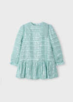 MAYORAL Šaty s flitrami a s dlhým rukávom zelené Dress aqua 4919 | Welcomebaby.sk