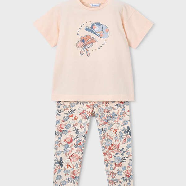 MAYORAL Legínový set s tričkom 3727 Printed leggings and tshirt salmon | Welcomebaby.sk