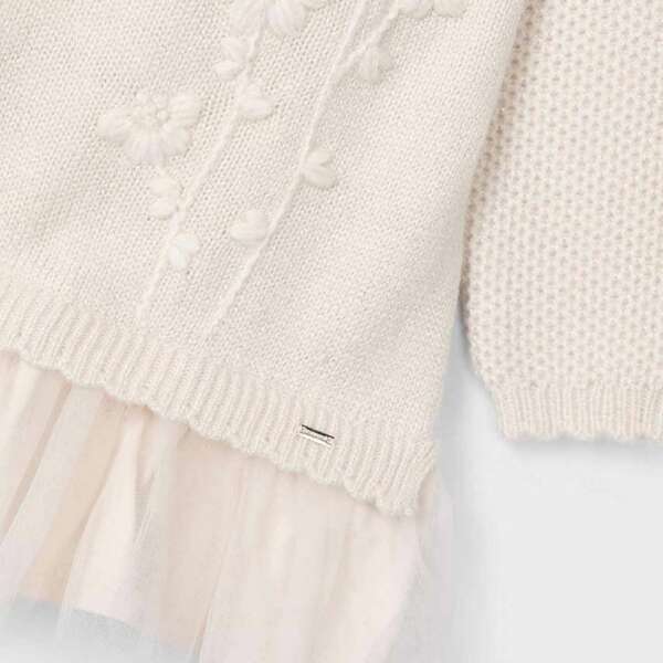 MAYORAL Pletené tylové šaty krémové Girl combined knit tulle dress cream 4918 | Welcomebaby.sk