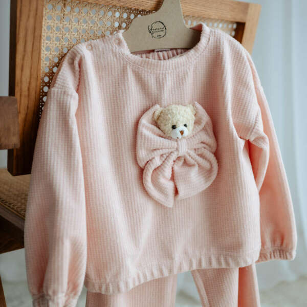 JAMIKS Teplákový set ELISE s macíkom ružový Tracksuit apricot JZI223 | Welcomebaby.sk