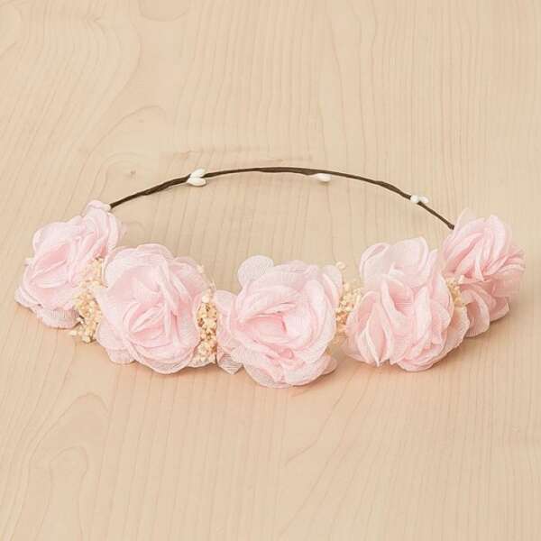 Korunka čelenka ružová kvetovaná Crown big flower light pink O | Welcomebaby.sk