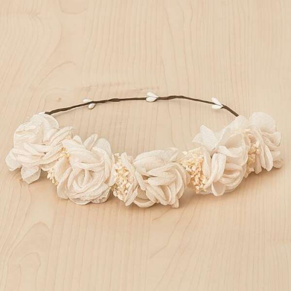 Korunka čelenka krémová kvetovaná Crown big flower cream Q | Welcomebaby.sk