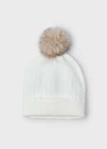 MAYORAL Čiapka s brmbolcom krémová 10075 Girls pompom hat crudo | Welcomebaby.sk